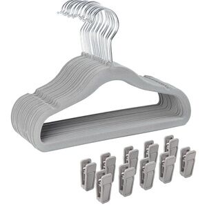 Gray Velvet Hangers with Clips for Baby/Toddler
